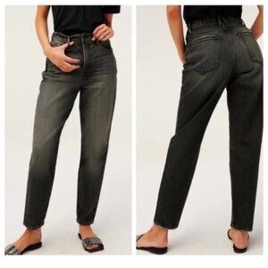 Good American Good Mom High-Waist Tapered Jeans Washed Black Stretch 4/27 Cotton